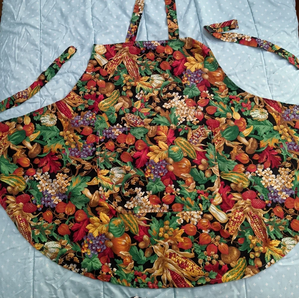 Handcrafted Large Apron,  Colorful Veggie Fabric,  Pocket, Waist Ties, Unisex